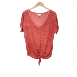 Cloth & Stone Short Sleeve Linen T- Shirt Tie Front V-Neck Medium